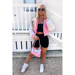 Chaqueta Universitaria de Béisbol Personalizada para Hombre, Bordado de Alta Calidad OEM, Chaqueta Bomber con Letras, Manga de Cuero Corta, Talla Grande - Product Image 6