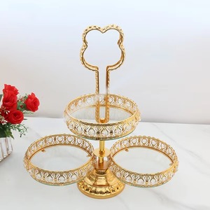 High Standard Crystal <b>Glass</b> Gold Desert Metal Luxury Home Decors 2 Tiered Dry Fruits And Chocolates Tray - Product Image 4