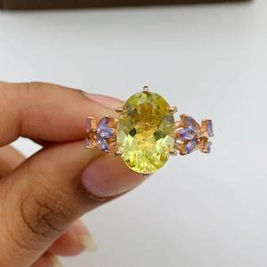 Bague en argent sterling 925 citron Quartz diamant Unique cadeau d'anniversaire de mariage romantique pour les femmes bijoux plaqués or - Product Image 1