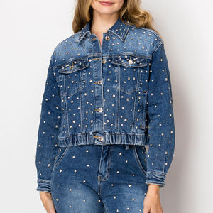 2025 Winter Casual Style Solid Blue Color <b>Denim</b> <b>Jackets</b> <b>Men</b> Front Logo 100%Cotton Fabric Stand Collar - Product Image 1