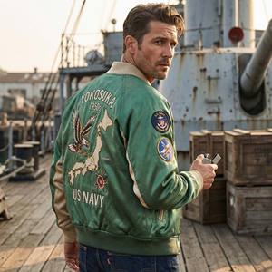 Chaqueta Bordada Personalizada de Yokosuka de los Años 50, Reversible, Verde Satinado, Estilo Tatuaje Tradicional, Chaqueta Sukajan para Hombre - Product Image 3