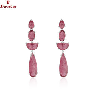Pendientes de diseño atractivo, pendiente de gota de piedras preciosas Turmalina de cuarzo rosa doble de Plata de Ley 925 para regalo de damas y niñas - Product Image 2