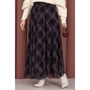 Jupe midi en mousseline doublée à motif écossais noir, taille naturelle, respirante, douce, en coton et élasthanne, taille XS, idéale pour l'hiver - Product Image 2