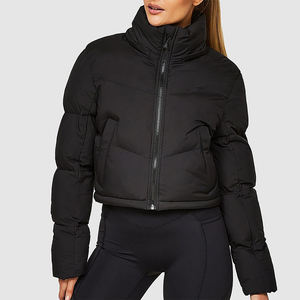 Vestes matelassées pour femmes de haute qualité OEM, noires brillantes, avec capuche, tissu respirant, matelassées, doudounes d'hiver, fermeture éclair intégrale, vestes à bulles - Product Image 2