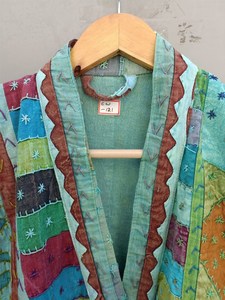 Vintage Kantha veste femmes brodé à la main matelassé coton Robe poche longue coupe hiver plage fête porter nouveauté-taille XL - Product Image 2