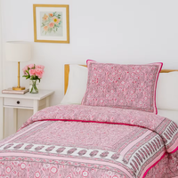 Couette de lit simple en coton 100% à motifs floraux rose clair, imprimée pigmentairement, réversible, style Jaipur, nouvelle collection de couettes