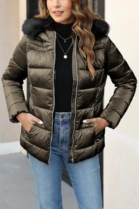 Vente en gros à bas prix Nouveau style de veste d'hiver pour femmes avec col en fausse fourrure-Manteau chaud et coupe-vent - Product Image 6