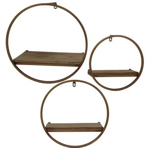 Bronze Metal and Wood Floating Wall <b>Shelves</b> Wall Mounted Storage <b>Shelf</b> for Home Hotels Living Room Kitchen Decor Made in India - Product Image 3