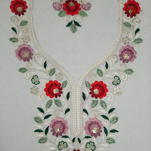 Col en filet à l'aspect riche avec broderie à la main et détail de paillettes pour robe chemisier festive kurti tenue de couture ethnique - Product Image 1