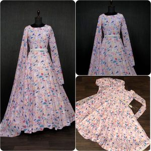 Readymade-vestido de diseñador Dupatta Collection, estampado Floral y tela Georgette pura, impresión Digital, completamente cosido con cinturón - Product Image 4