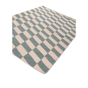 Tapis rectangulaires géométriques faits à la main en laine et viscose tissée plate couleur ivoire pour la maison, le couloir et le salon - Modèle - Product Image 2