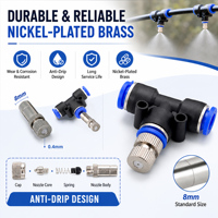 Kit de système de brumisation à connexion rapide 8 mm, 10 m/20 m/30 m, buses en laiton anti-goutte avec pompe pour jardin, patio, serre, refroidissement extérieur