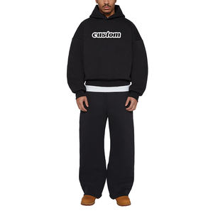 Ensemble pantalon de survêtement à capuche et survêtement style baggy avec logo personnalisé Ensemble pantalon jogging évasé en éponge avec logo personnalisé - Product Image 5
