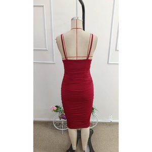 Vestido midi rojo con tirantes finos y cuello redondo para mujer, 34459 - Product Image 5