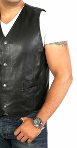 2023 hommes décontracté col en v en cuir moto gilet bonne qualité respirant haut pour l'hiver superbe tissu motard gilet - Product Image 5