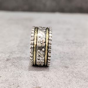Bague de méditation Art Spinner Band Bague de pouce pour femme en argent sterling 925 Yoga Bijoux faits à la main Vintage Anxiété Bague Spinner pour homme - Product Image 4