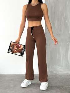 Ensembles de mode personnalisés pour femmes été automne 2024 haut court sans manches et pantalons longs tenues décontractées pour dames noir - Product Image 3