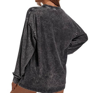 À la mode plaine col rond couture extérieure Vintage lavage à l'acide 380g femmes de haute qualité épaules tombantes sweats - Product Image 3