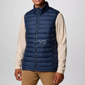 Veste d'hiver sans manches enduite avec fermeture à glissière à col montant coupe-vent et respirant anti-rétrécissement motif solide - Product Image 3