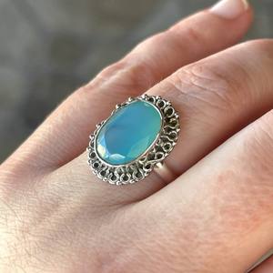 Calcédoine bleue naturelle brillante pierre précieuse taillée à facettes solide 925 bague en argent Sterling faite à la main en gros bijoux en vrac fins - Product Image 6