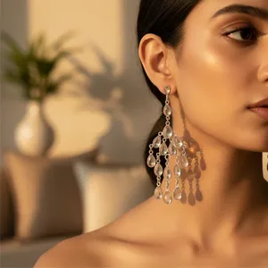 Boucles d'oreilles pendantes en argent 925 pour femmes, bijoux fantaisie tendance - Product Image 1