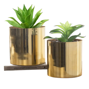 Jardinière de fleurs en métal plaqué or de haute qualité pour jardin et balcon panier de fleurs pot de fleur de forme ronde - Product Image 1