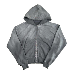 Sudadera con Capucha Unisex Estilo Vintage, Lavada al Ácido, con Pedrería, Diseño Desgastado |   Sudadera Extra Grande de Estilo Urbano al por Mayor - Product Image 6