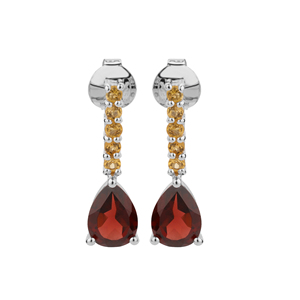 Pendientes de Plata de Ley 925 con Granate Natural y Citrino para Mujer, Shah Gems, Accesorio de Moda - Product Image 2