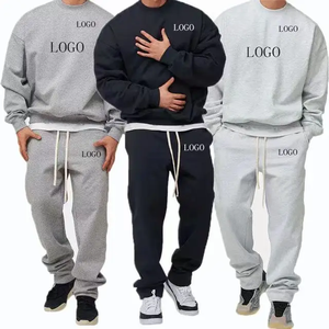Chándal personalizado OEM informal 100% de algodón con dobladillo y borde crudo, sudaderas con capucha inferiores, conjuntos de 2 piezas, chándal holgado con logotipo personalizado para hombre - Product Image 1