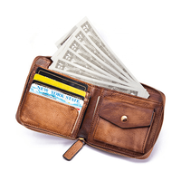 Dompet pria Vintage kustom perjalanan bisnis grosir dompet ritsleting kulit pedesaan tempat kartu bisnis RFID dompet ritsleting bergaya