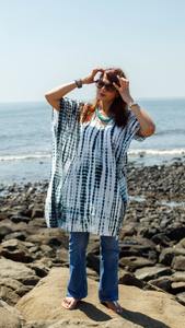 Caftán corto de manga corta hasta la rodilla para mujer, vestido bohemio para vacaciones de verano - Product Image 4