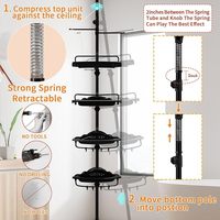 Caddy de douche Tension Pole Corner Organisateur de salle de bain Étagères de douche réglables à 4 niveaux en acier inoxydable antirouille