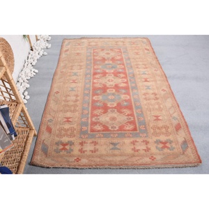 Alfombra Turca de 4,1x6,5 pies, Alfombra Vintage con Borde Beige - Product Image 1