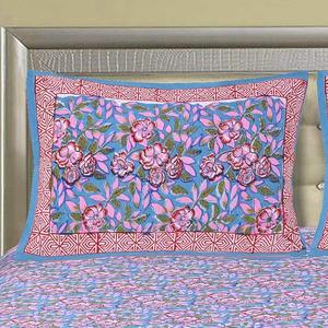 Purple 240 TC Super <b>King</b> <b>Size</b> Cotton Double Bed <b>Sheet</b> with 2 Pillow Covers Jaipuri Hand Block Print Floral Design ALDB1001 - Product Image 3