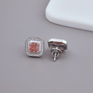 IGI Certified Asscher Cut Pink Lab Grown Diamond Halo Stud Earrings <b>Solid</b> 925 Sterling <b>Silver</b> Octagon Halo Diamond Earrings - Product Image 3