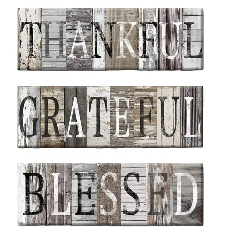 3 pieces Thankful Grateful Blessed Wooden Sign Rustic Printing Wooden Wall Art Decor For Retail Stores Boutique Supermarkets