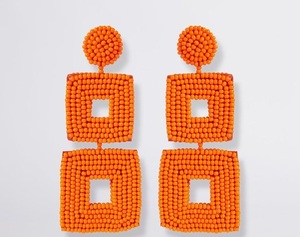 Pendientes geométricos cuadrados con cuentas de semillas, diseño de bloques de color amarillo y negro, estilo bohemio, joyería de playa para verano, accesorios de moda para damas. - Product Image 3