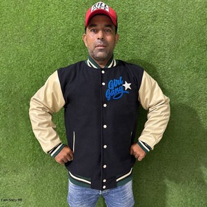 Veste bomber de style baseball tendance et à la mode pour hommes, imperméable, respirante, fermeture à boutons en corne, décontractée, devant - Product Image 1