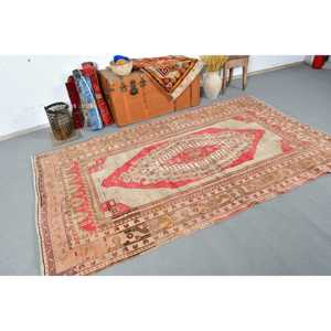 Turkish Vintage Area Rug 4.8x8.3 ft, <b>Red</b> <b>Wool</b> Rug - Product Image 2