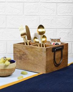 Organizador de Cubiertos Moderno de Madera con Soporte, Asas de Metal, Múltiples Compartimentos, para Cocina, Mesa de Comedor, Hogar, Restaurante - Product Image 4