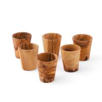 Ensemble de vaisselle rustique de style méditerranéen artisanal ArtisRaw - Verres à shot en bois d'olivier naturel, assiettes écologiques