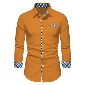 Nouveaux hommes d'affaires décontracté couleur unie épissé à manches longues pour chemise jeu en plein air confortable doux 100% coton séchage rapide haut - Product Image 4
