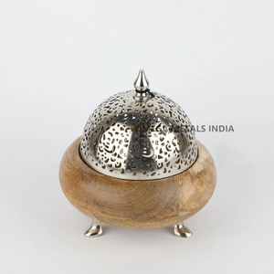 Porte-encens religieux en acier inoxydable brun foncé avec base en bois de manguier et bouchon en anis étoilé pour usage domestique - Product Image 1