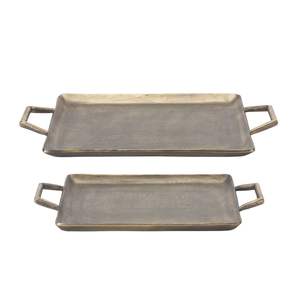 Juego de 2 bandejas de servicio de aluminio y metal con asa, perfectas para restaurantes y hoteles, servicios de catering - Product Image 1