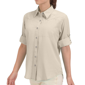 Camisas de Pesca de Alto Rendimiento, Tejido de Poliéster y Elastano, Estilo Urbano, Color Sólido, Camisas de Pesca para Mujer - Product Image 1
