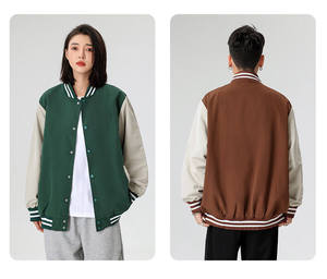 แจ็กเก็ตเบสบอลใส่ได้ทั้งชายและหญิงแบบลำลองเสื้อแจ็คเก็ตเบสบอลวิทยาลัยสีขาวว่างเปล่าสำหรับผู้ชายจัดส่งแบบ DP - Product Image 4