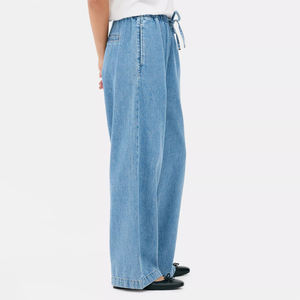 Ladies 100% Cotton <b>Denim</b> <b>Joggers</b> Elastic Mid Rise Summer Streetwear Breathable Loose Fit Outerwear Flat OEM Fashionable <b>Women's</b> - Product Image 2