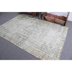 Alfombra Turca, Alfombra Vintage de 5.3x8.3 pies, Alfombra de Lana con Diseño a Cuadros Verde Gris - Product Image 4