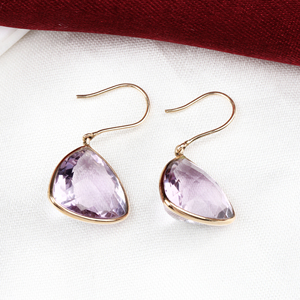 Pendientes Colgantes de Oro Amarillo Sólido de 18k con Gema de Amatista, Hechos a Mano, para Mujer, Joyería para Bodas y Fiestas, Venta al Por Mayor - Product Image 2