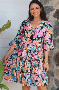 Customize Print Summer <b>Three</b> Quarter Sleeve Knee Length Designer Ruffle Bohemian Short Dress Women Print and Belt Summer Clothes - Product Image 2